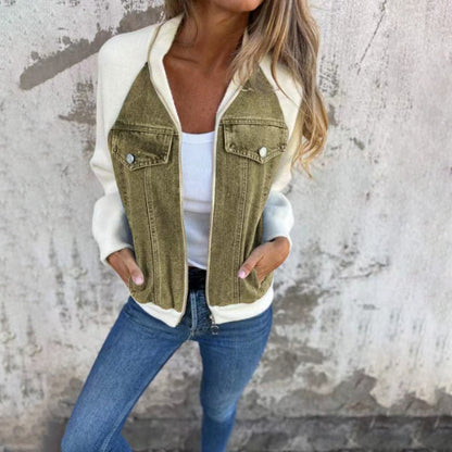 Leah – Patchwork Denimjacka med Huvtröja