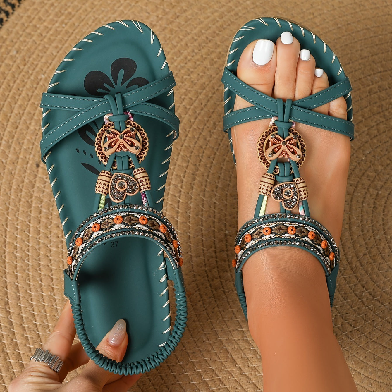Jennifer – Blommiga Sandaler med Strass