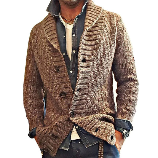 Herr Vintage Stickad Cardigan med Slag – Stilren och Avslappnad Jacka för Vardagsbruk