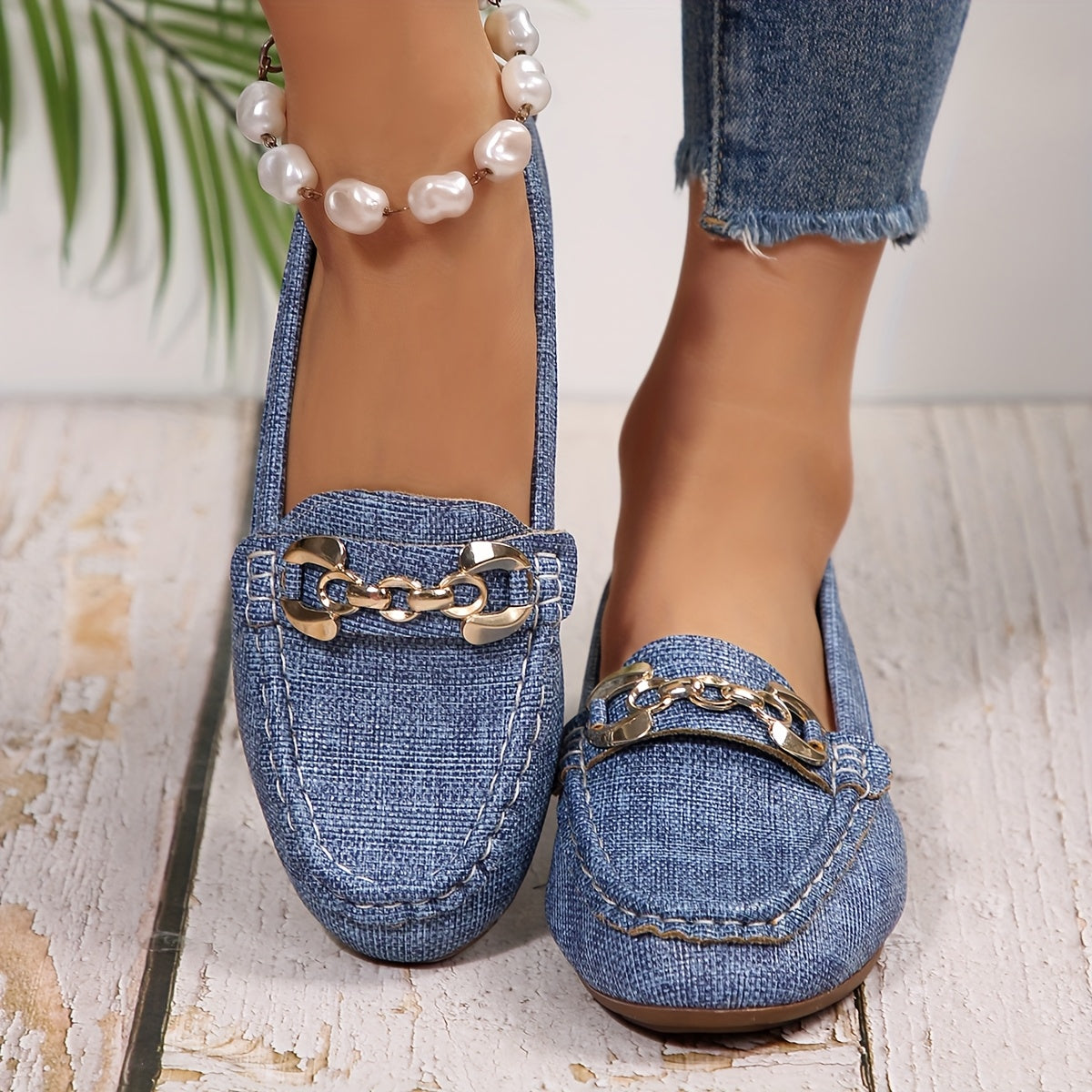 Damloafers Slip-on med Kedjedetalj Elegant Vardagsstil