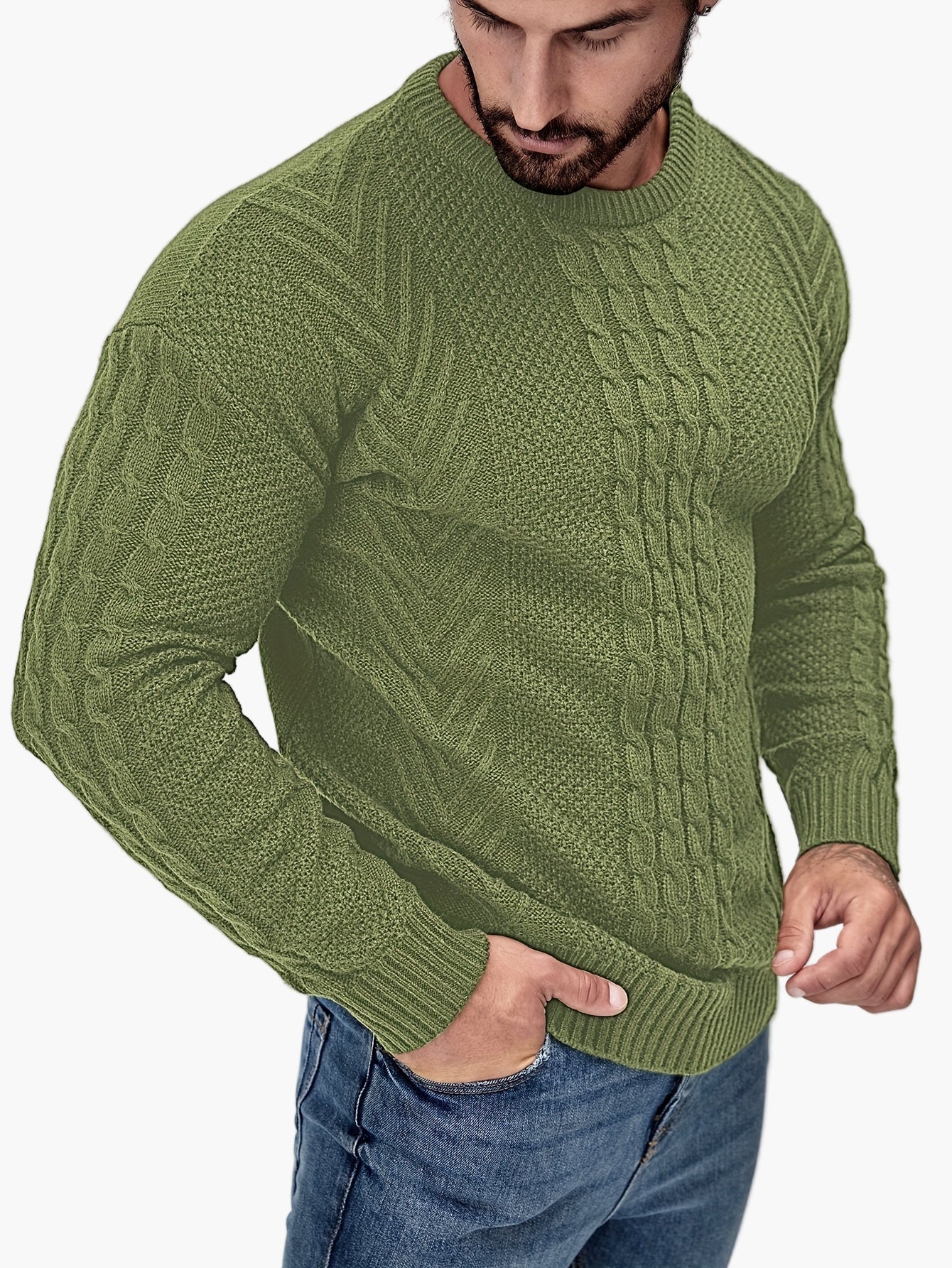 Herrstickad Tröja – Elegant Kabelstickad Pullover för Höst och Vinter – Avslappnad Stil