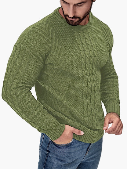 Herrstickad Tröja – Elegant Kabelstickad Pullover för Höst och Vinter – Avslappnad Stil