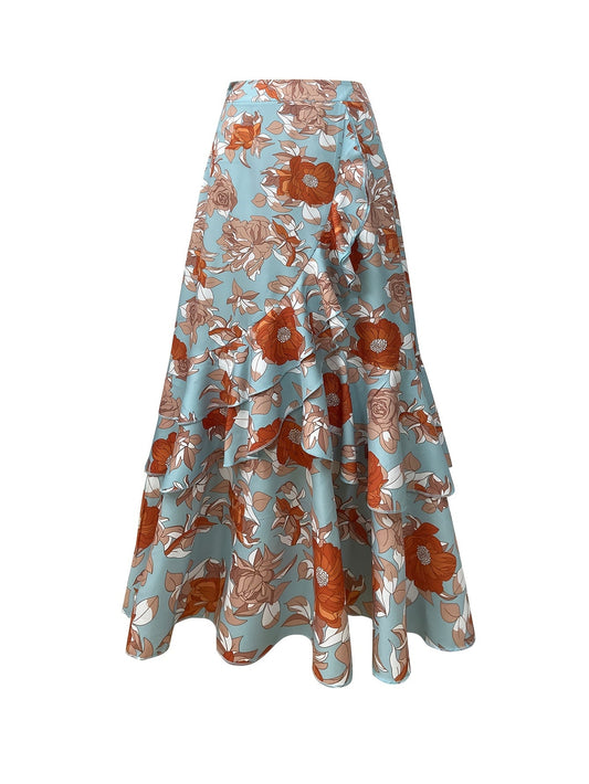 Dam Kjol Maxi Volangblommig Omlott Fest och Vardag Elegant Stil