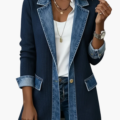 Damkavaj Elegant Långärmad Med Jeansdetaljer För Mode och Vardag