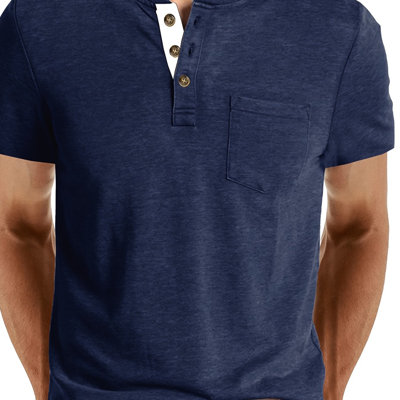 Herr T-shirt med knappslå och bröstficka – Casual stil för vardag och fritid