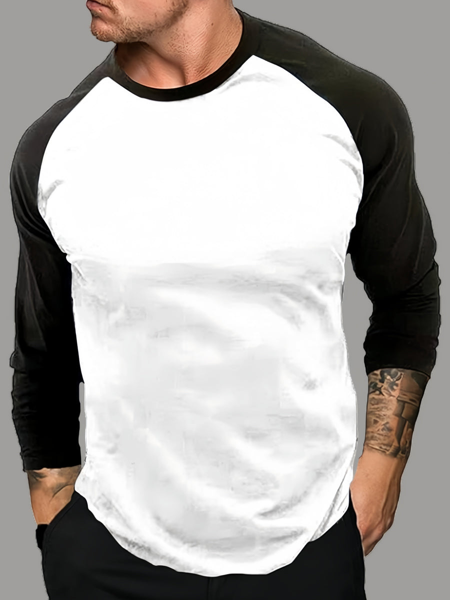Herr T-shirt Raglan Långärmad Tvåfärgad Rund Hals