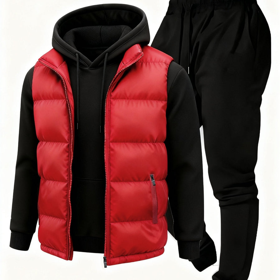 Unisex Träningsset med Vadderad Västdel och Huvtröja i Flerfärgad Design