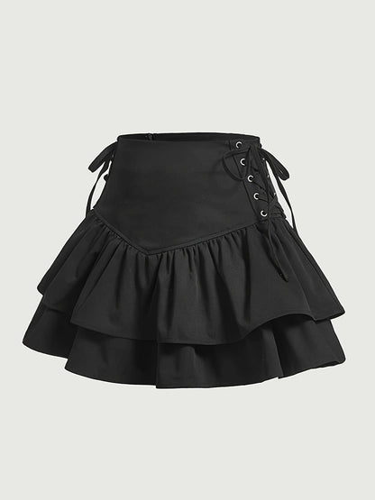 Dam Kjol Volang Gotisk Stil Elegant Festklädsel