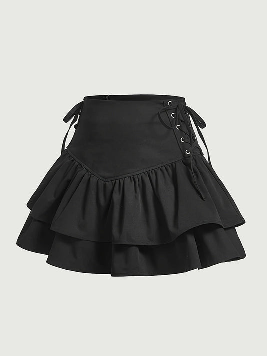 Dam Kjol Volang Gotisk Stil Elegant Festklädsel