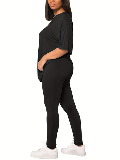 Dam T-shirt och Leggings Set – Avslappnad Vardagsstil för Kvinnor