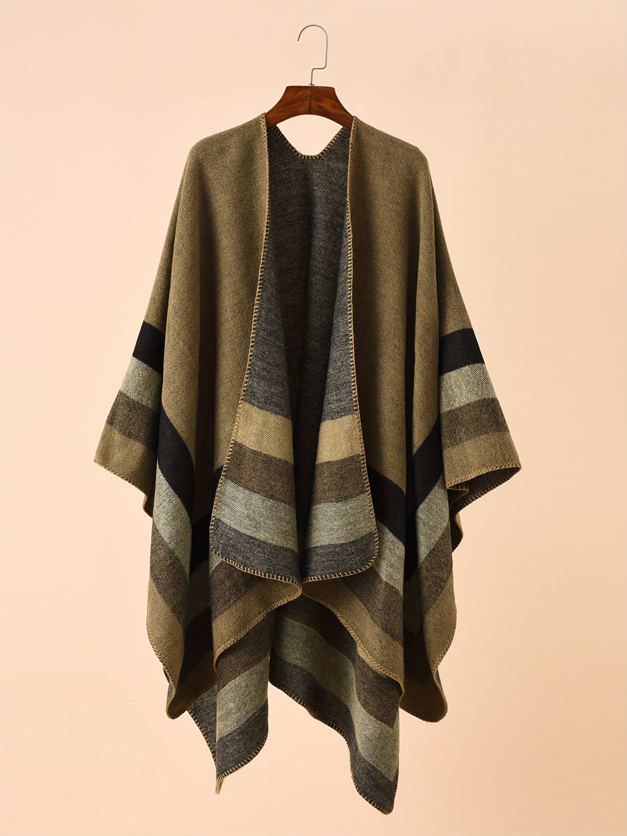 Vändbar Poncho Randig Oversized Mjuk Grå Rosa Grön