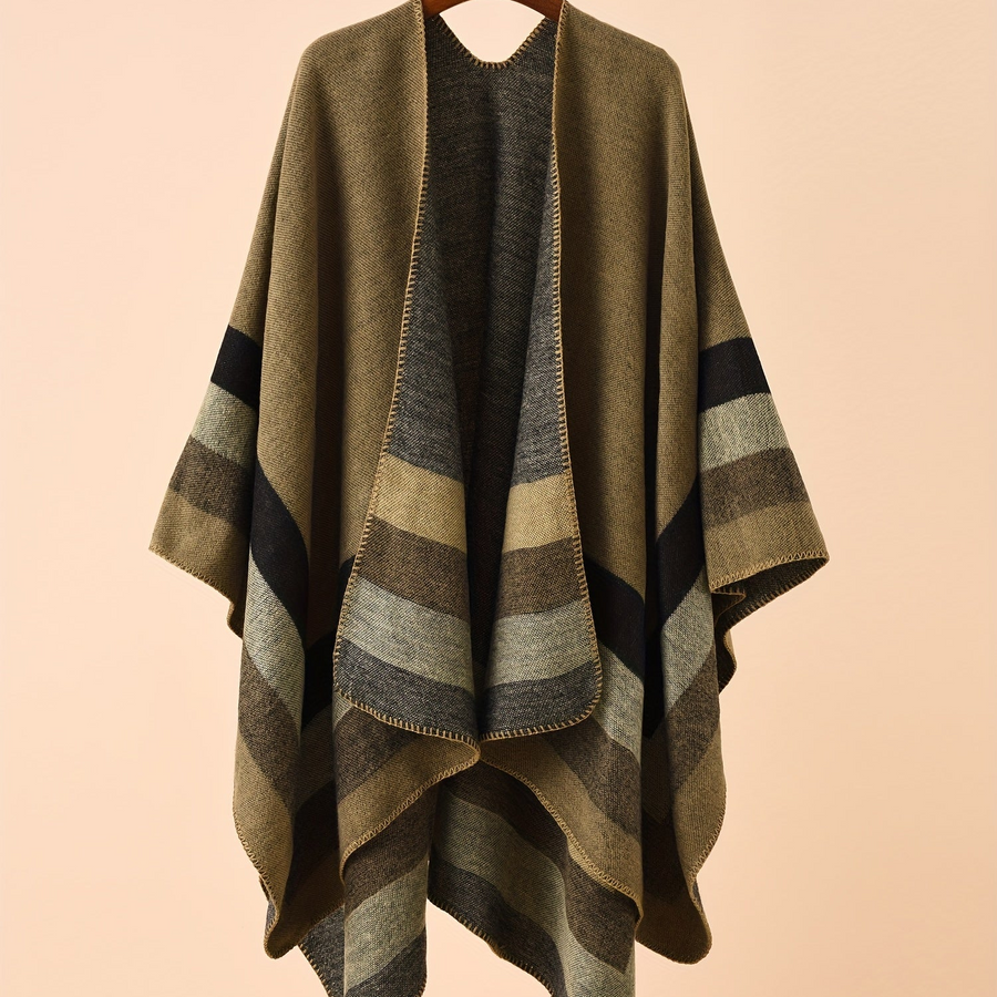 Vändbar Poncho Randig Oversized Mjuk Grå Rosa Grön