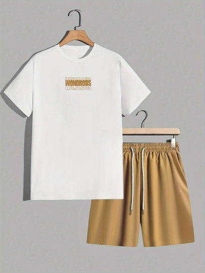 Herrset med T-shirt och Shorts, Modern Streetwear med Psykedeliskt Grafiskt Tryck, Avslappnad Passform