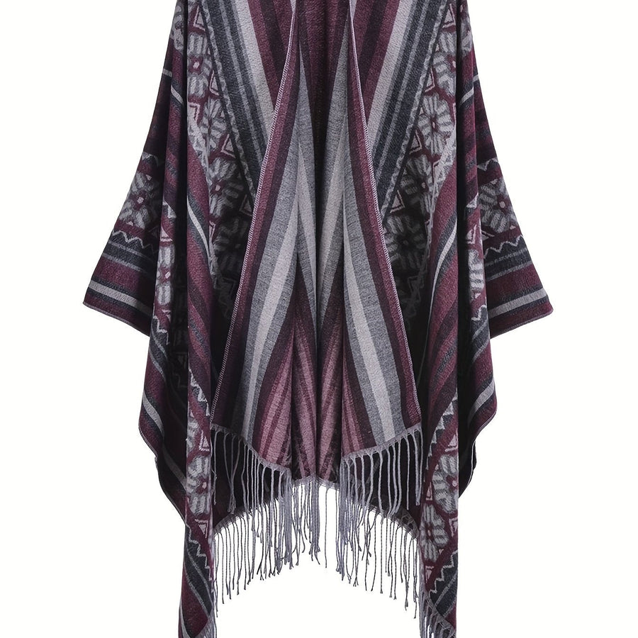 Women���s Geometric Open-Front Poncho Cape
