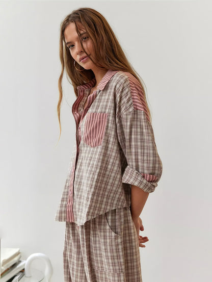 Dam Pyjamaset – Modern Oversize Skjorta och Byxa för Lounge och Sömn