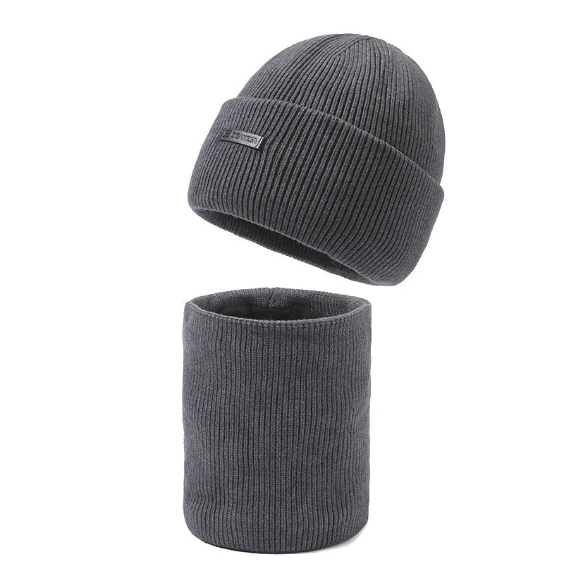 Stickad mössa och halsvärmare set, ribbad design