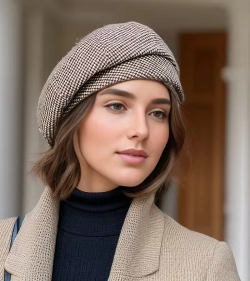 Basker med Rutmönster för Dam – Beige Texturerad Keps
