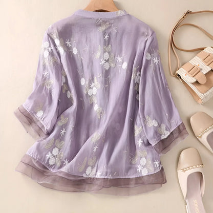 Damblus med broderade blommor och avslappnad passform – Elegant vardagsstil