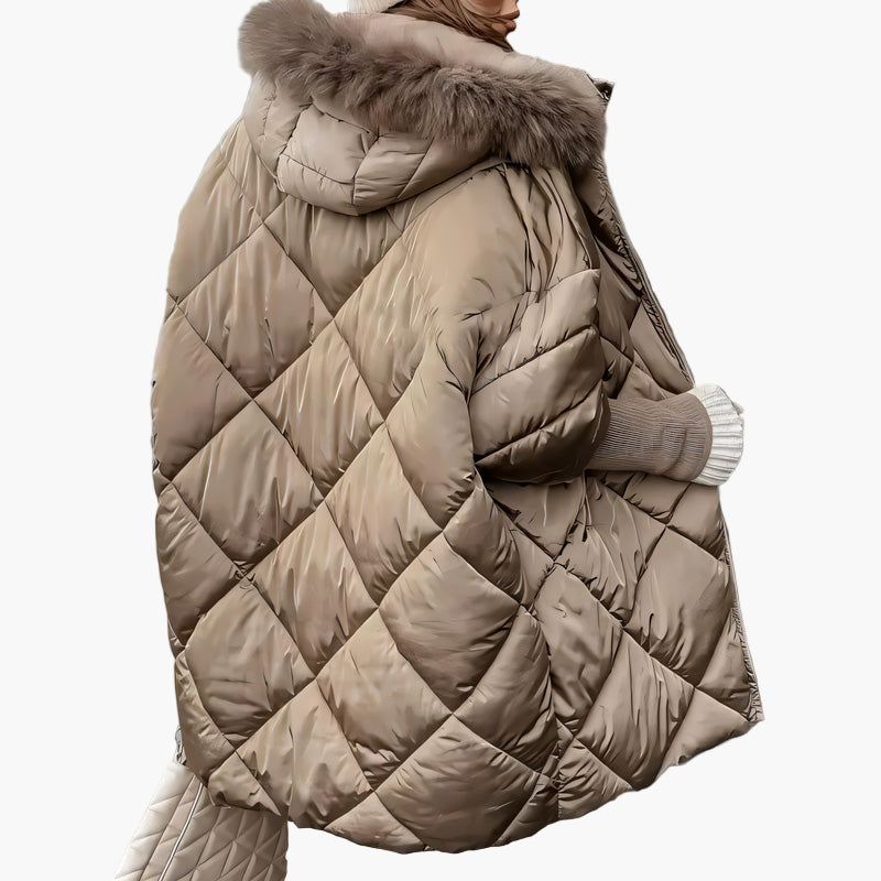 Dam Vinterjacka Oversize Quiltad Varm Parkas med Huva – Trendig och Elegant Ytterplagg för Kallt Väder