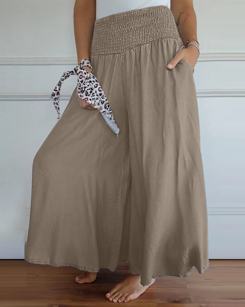 Dam Vida Byxkjol Elegant Bohemisk Stil med Hög Midja och Vida Ben – Perfekt för Vardag och Semester