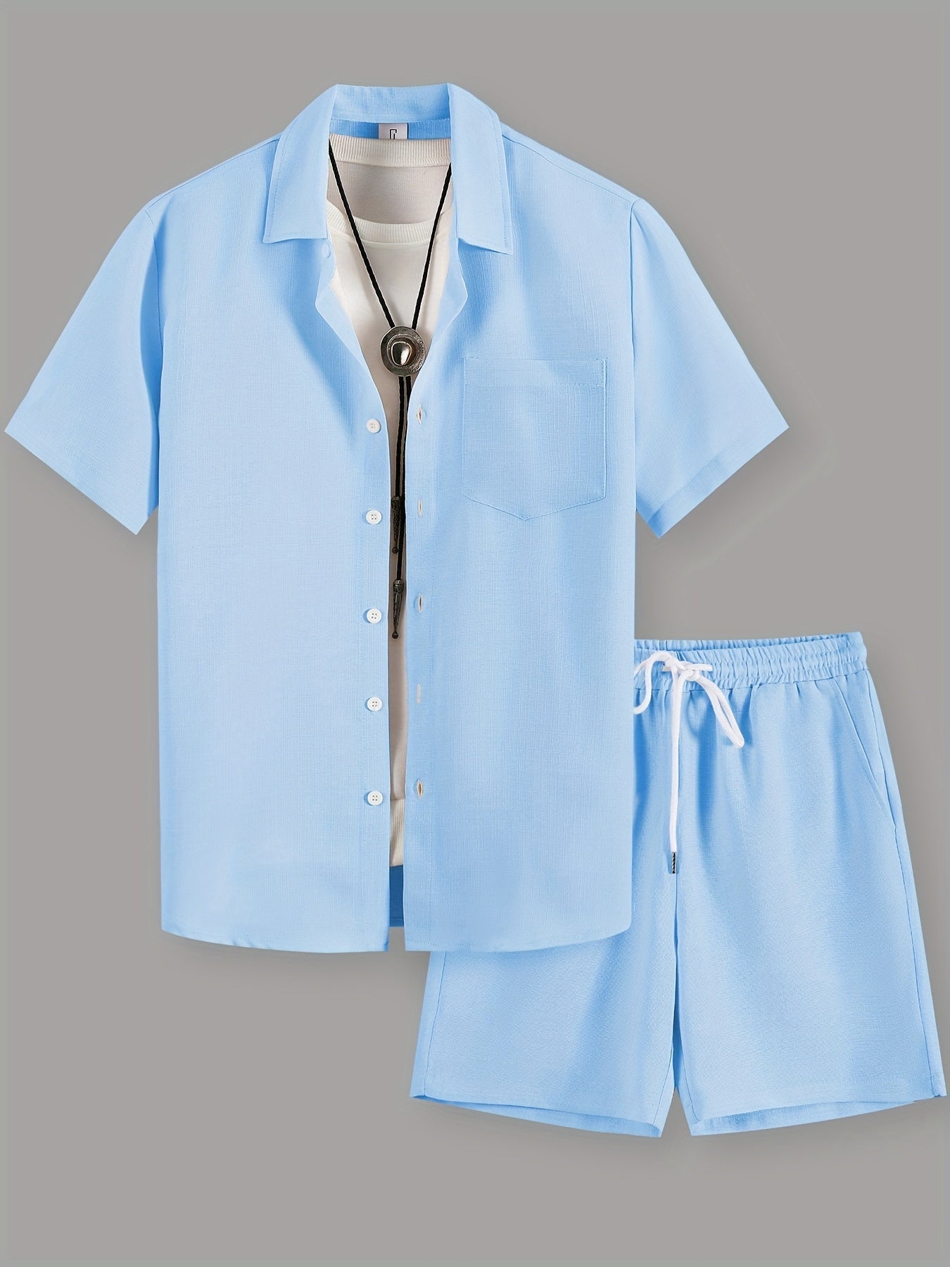 Herr Kortärmad Skjorta och Shorts Set – Avslappnad Sommarlook för Fritid och Semester