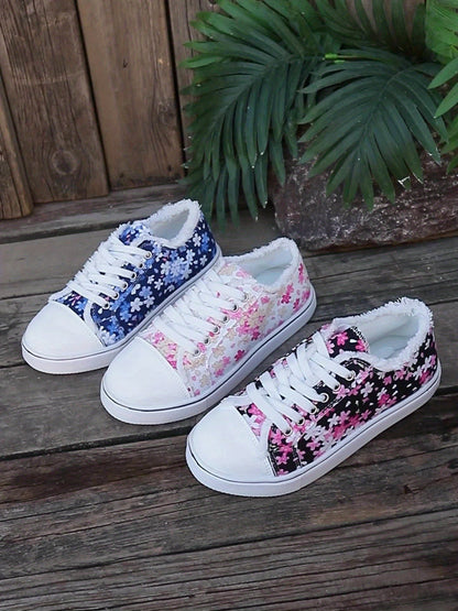 Dam Sneakers Blommiga Vardagsskor Trendig Fritidssko