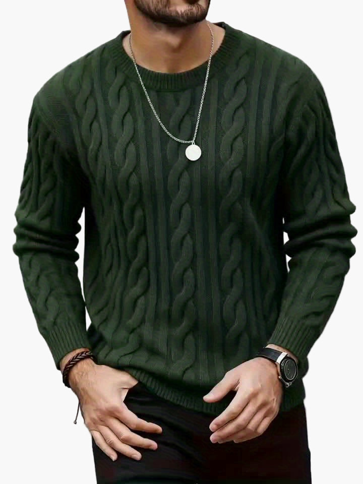 Herr Stickad Kabelmönstrad Tröja – Modern och Varm för Höst och Vinter, Casual Stil