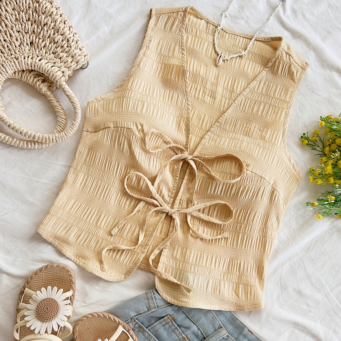 Dam Väst med Knytband och Boho-Design för Avslappnade Sommaroutfits