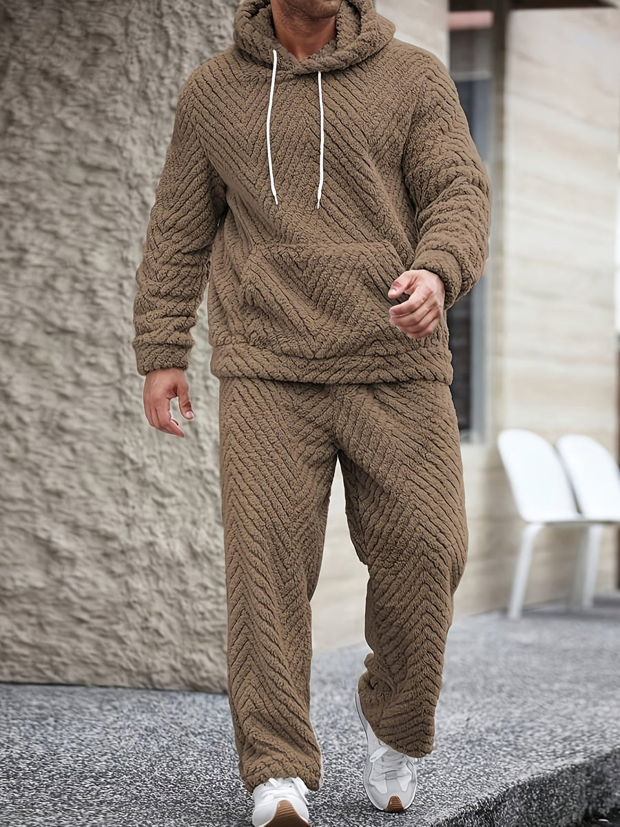 Unisex Mjukt Pyjamasset med Huva och Chevronmönster