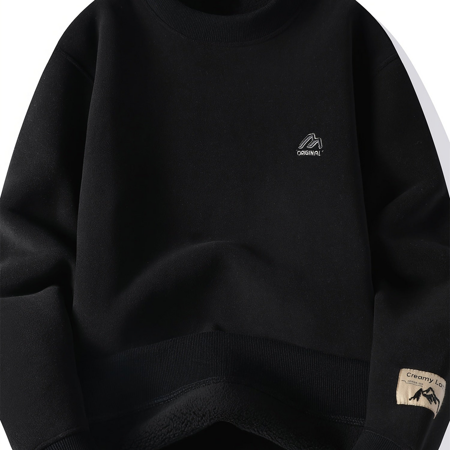 Unisex Tröja med Rund Hals och Fleeceinsida, Varm Tjock Tröja, Khaki