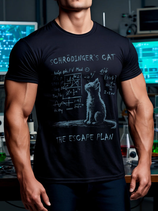 Herr T-shirt med Schrödingers Katt Fysik Humor – Vetenskaplig och Rolig Design