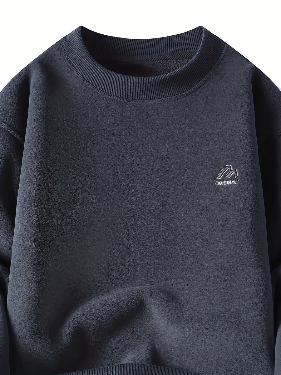 Unisex Tröja med Rund Hals och Fleeceinsida, Varm Tjock Tröja, Khaki