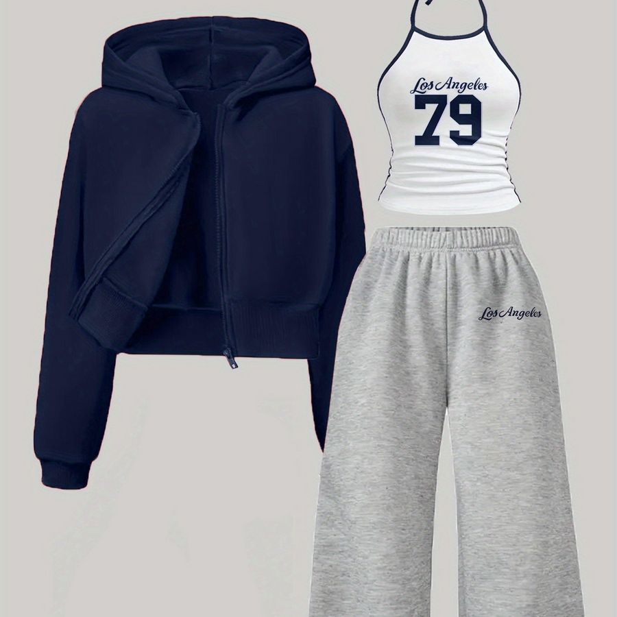 Dam Träningsset med Hoodie, Linne och Byxor, Casual Stil