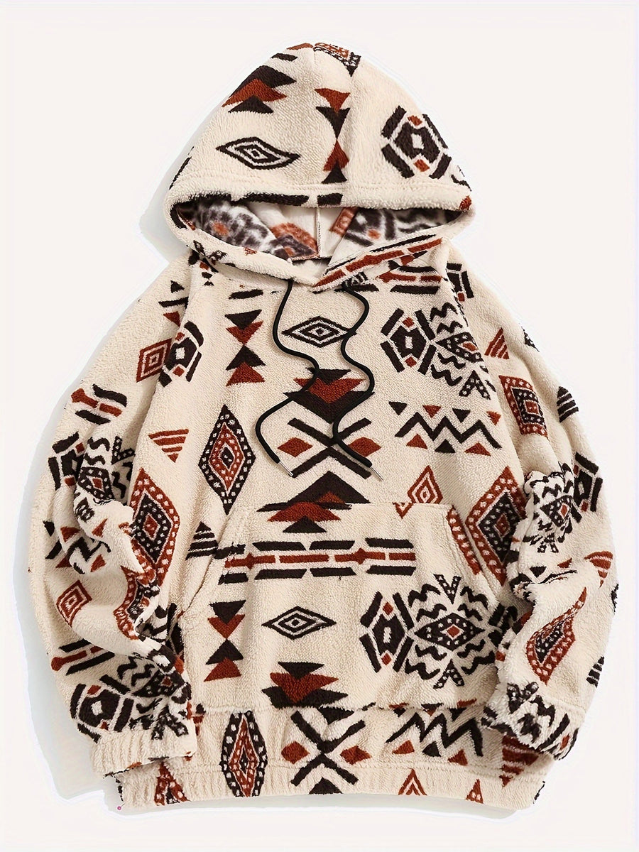 Unisex mysig hoodie med mönster och luva, känguruficka
