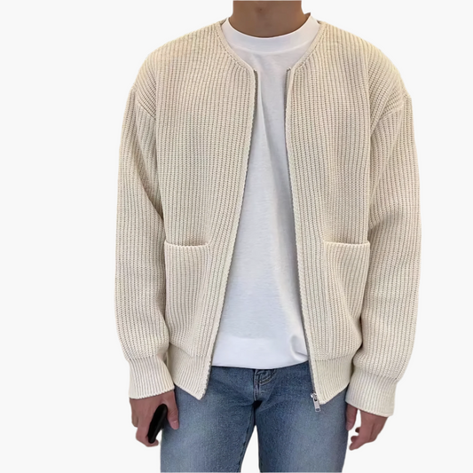 Herrstickad cardigan med dragkedja – modern vardagsstil och komfort