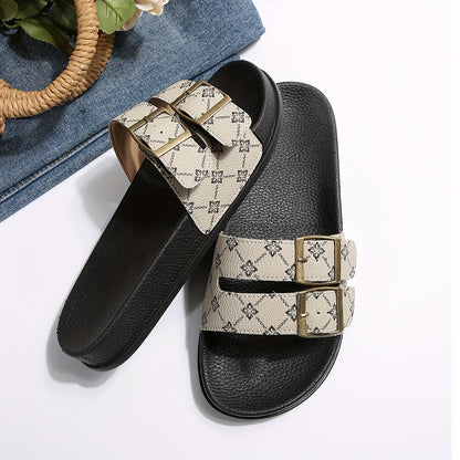Dam Sandaler Slip-in med Dubbelrem och Spänne – Trendiga Vardags- och Sommartofflor