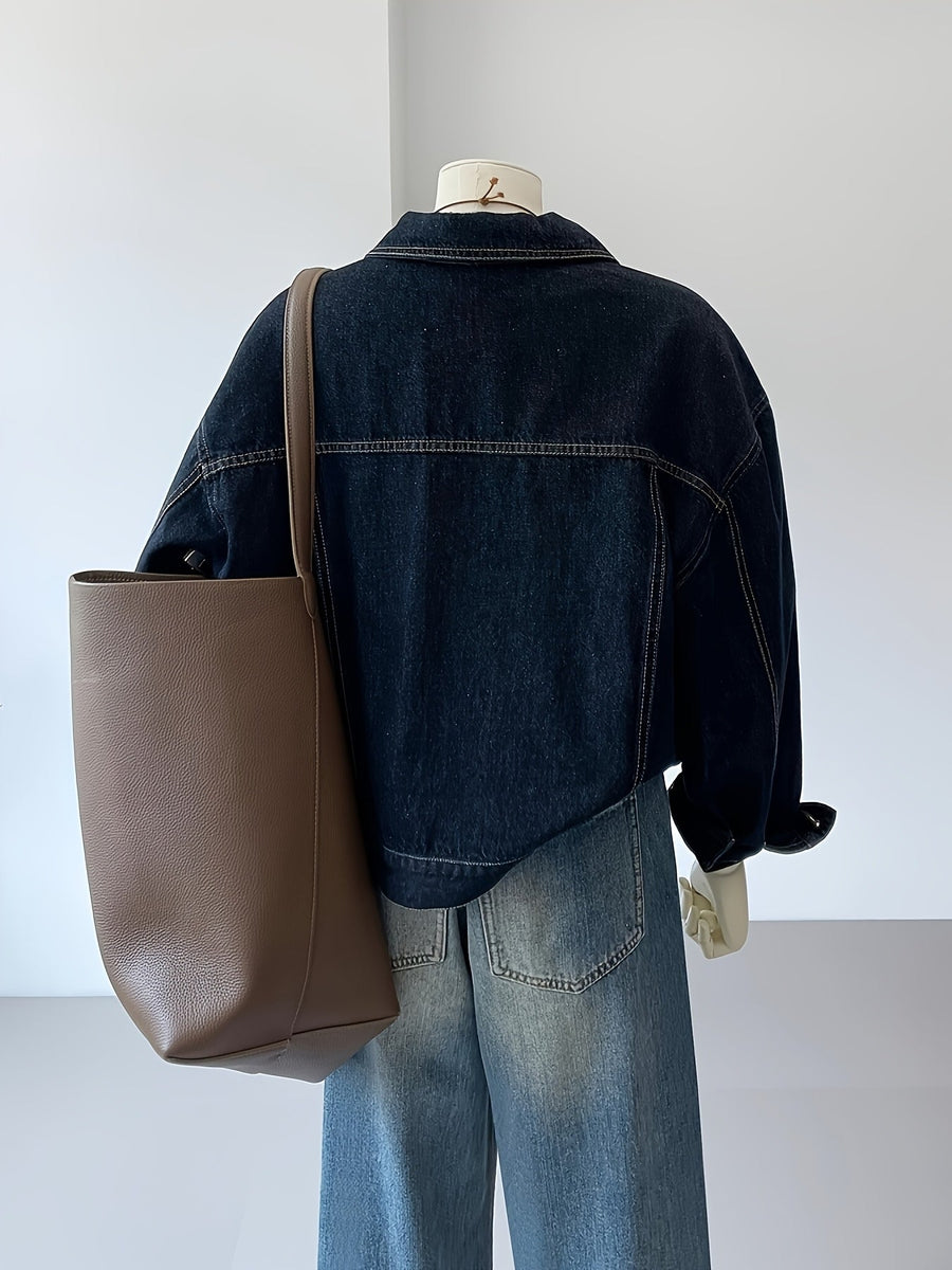 Dam denimjacka, mörkblå med klassisk krage och fickor