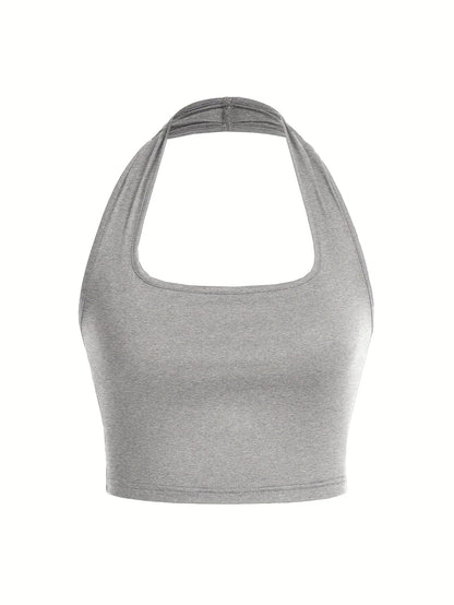Dam Halterneck Crop Top med Öppen Rygg - Trendig Sommartopp för Vardag och Fest