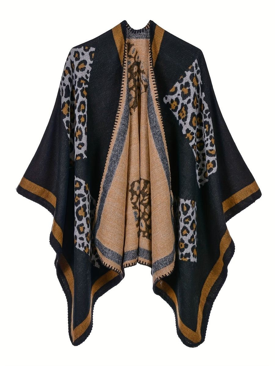 Women���s Geometric Open-Front Poncho Cape