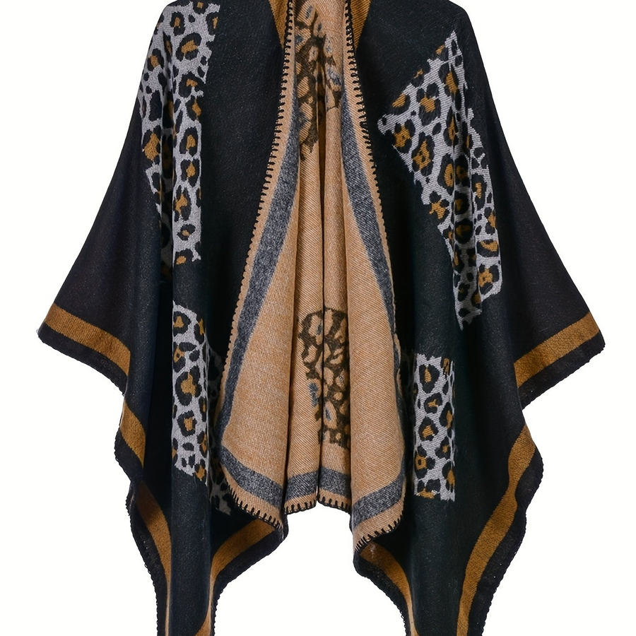 Women���s Geometric Open-Front Poncho Cape