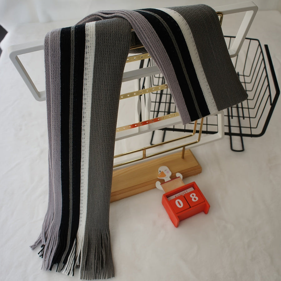 Men's Striped Fringed Color Blocked Winter Scarf