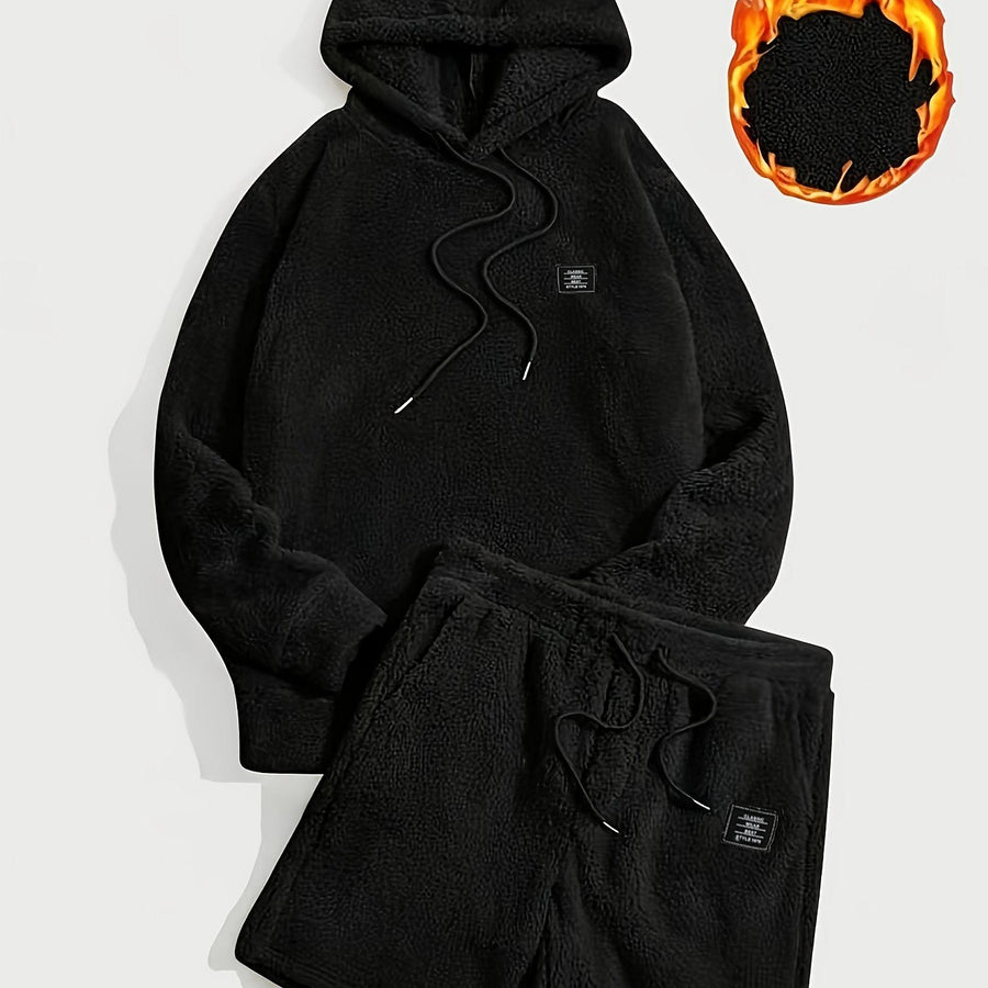 Grått teddyfleeceset med huvtröja och shorts