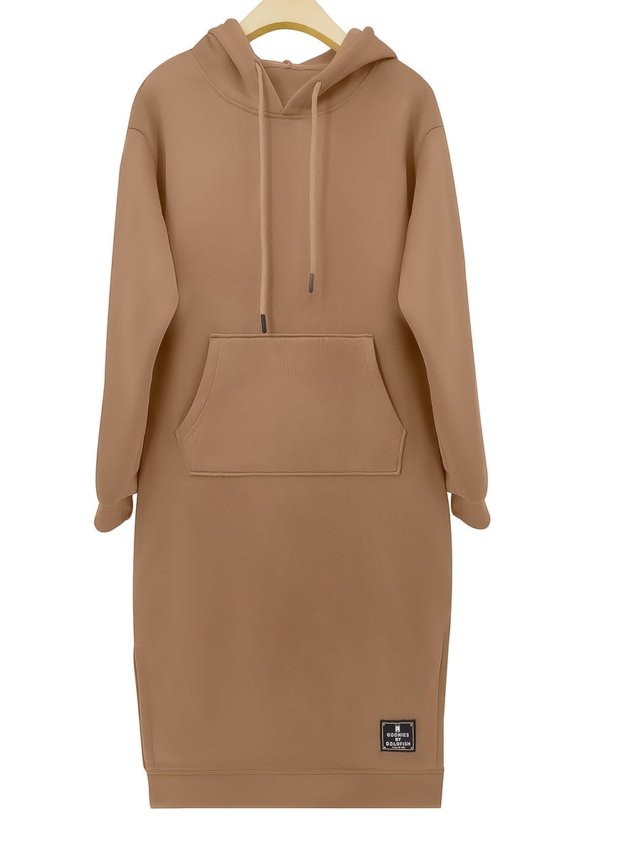 Dam Hoodiedress med Fickor, Lång Ärm och Sidosprund i Mjukt Material