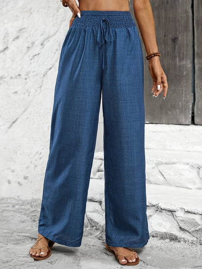 Dam Eleganta Vida Byxor med Smockad Midja för Avslappnad och Stilren Look