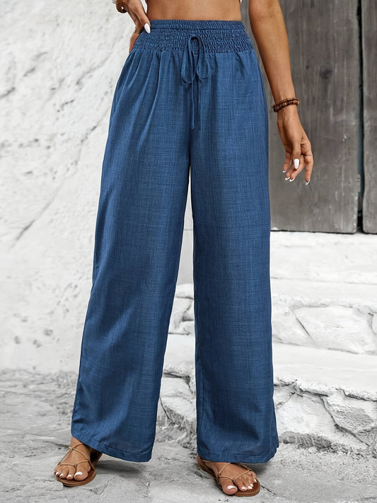 Dam Eleganta Vida Byxor med Smockad Midja för Avslappnad och Stilren Look