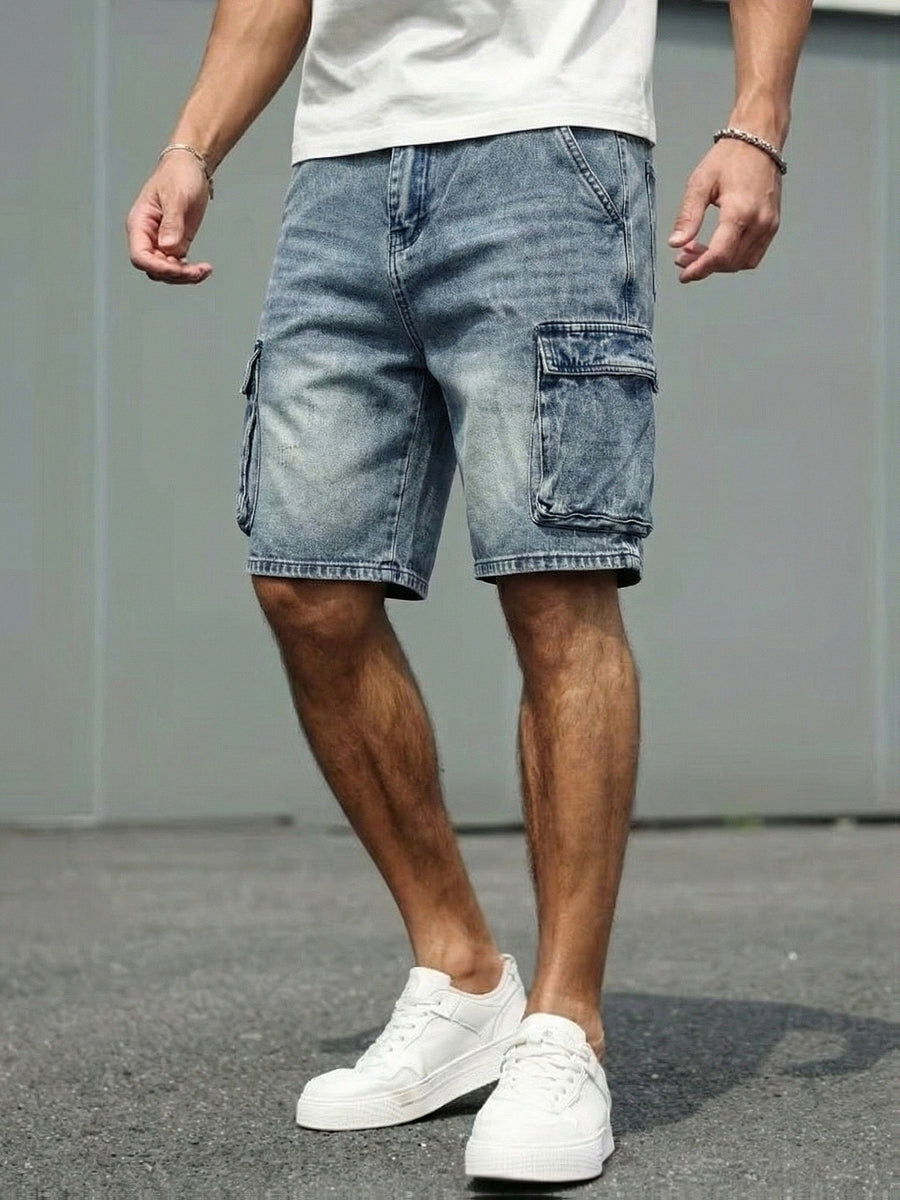 Herr Cargo Shorts i Denim – Avslappnad och Praktisk Stil för Vardagsbruk