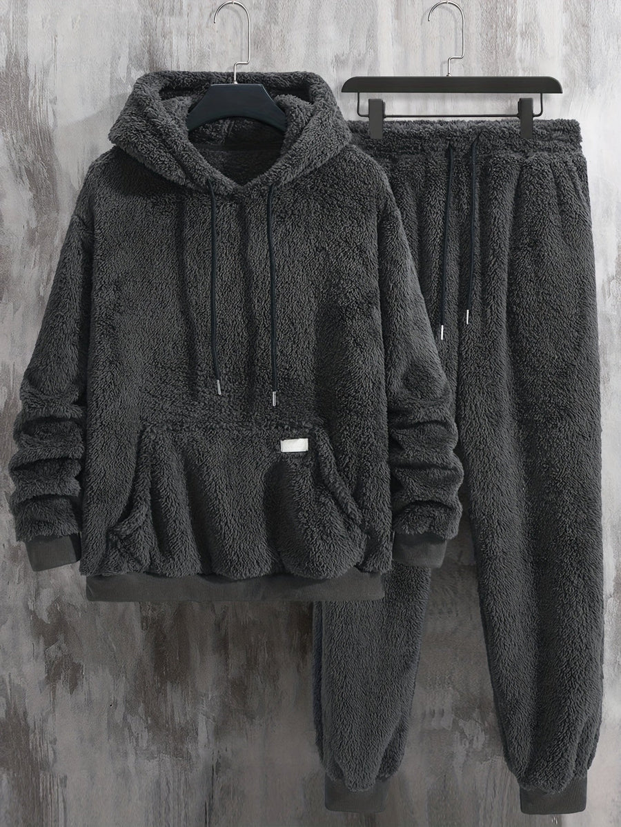 Unisex Mjuk Teddyfleece Hoodie och Byxa Set - Fluffigt Tvådelat Loungeset