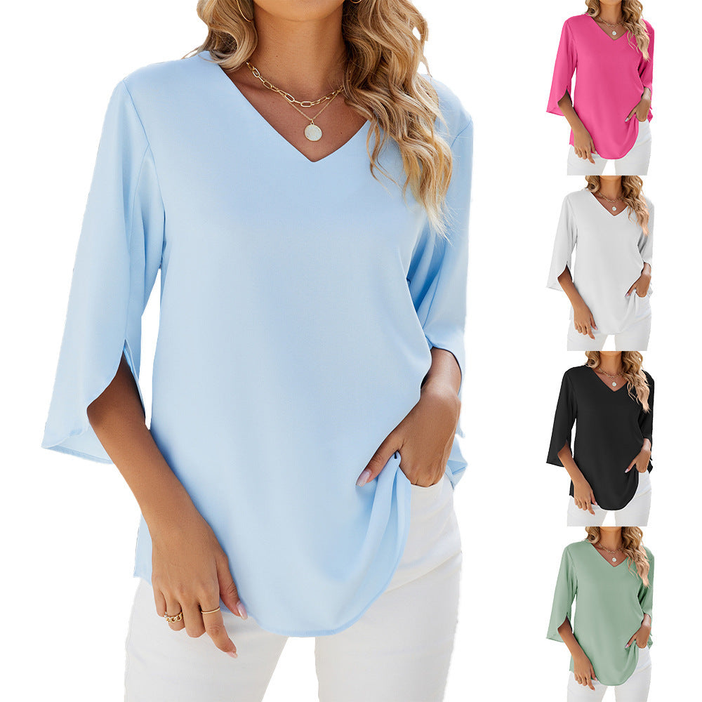 Carol – Lös Chiffonblus med V-ringning och Halvlånga Ärm