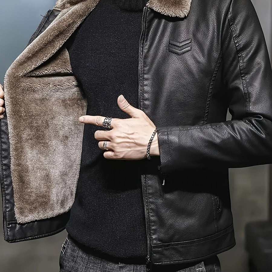 Svart Herrjacka med Foder och Krage i Plyschimitation