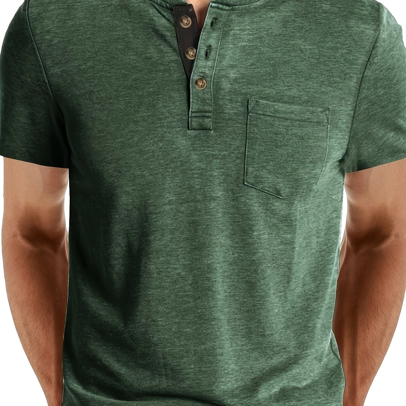 Herr T-shirt med knappslå och bröstficka – Casual stil för vardag och fritid